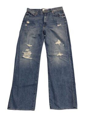 NWOT MOTHER Superior The Dodger Sneak Jeans 31/32 Wide Leg Distressed Blue Denim